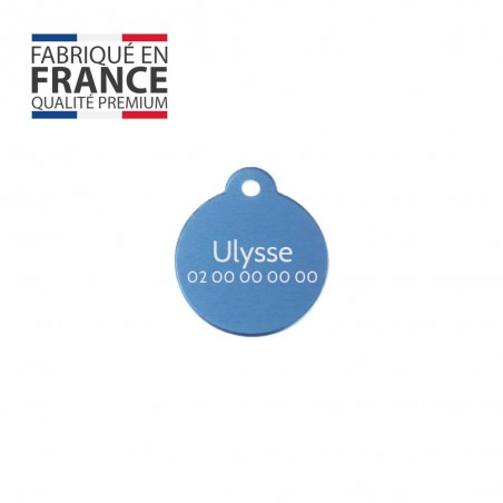 Classic Blue round tag for dog or cat to personalize by engraving - 1 to 2 lines - Diameter 27 mm