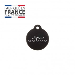 Classic Black round tag for dog or cat to personalize by engraving - 1 to 2 lines - Diameter 27 mm