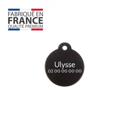 Classic Black round tag for dog or cat to personalize by engraving - 1 to 2 lines - Diameter 27 mm