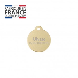 Médaille ronde Classic Or pour chien ou chat à personnaliser par gravure - 1 à 2 lignes - Diamètre 27 mm