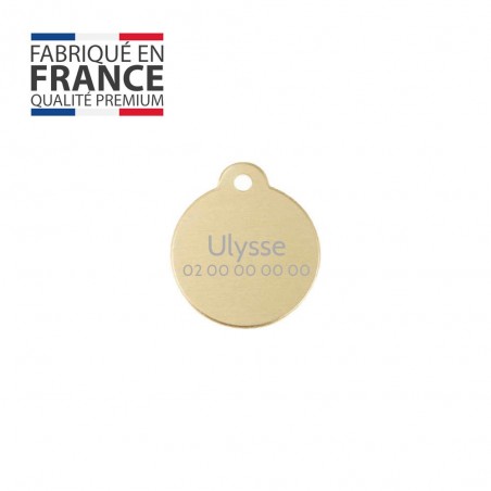Médaille ronde Classic Or pour chien ou chat à personnaliser par gravure - 1 à 2 lignes - Diamètre 27 mm