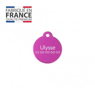 Médaille ronde Classic Rose pour chien ou chat à personnaliser par gravure - 1 à 2 lignes - Diamètre 27 mm