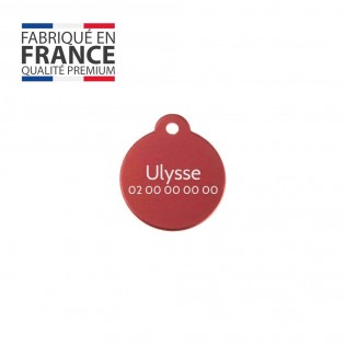 Classic Red round tag for dog or cat to personalize by engraving - 1 to 2 lines - Diameter 27 mm