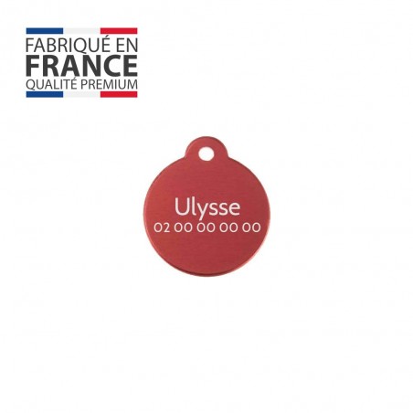 Classic Red round tag for dog or cat to personalize by engraving - 1 to 2 lines - Diameter 27 mm