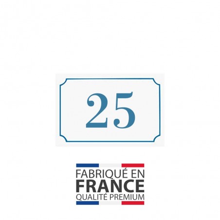 Numéro de maison / rue gravé et personnalisé couleur blanc chiffres bleus - Signalétique extérieure