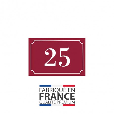 Numéro de maison / rue gravé et personnalisé couleur bordeaux chiffres blancs - Signalétique extérieure
