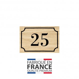 Numéro de maison / rue gravé et personnalisé couleur effet bois clair chiffres noirs - Signalétique extérieure