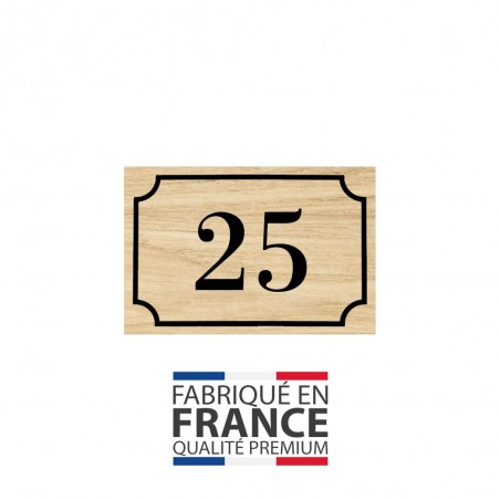 Numéro de maison / rue gravé et personnalisé couleur effet bois clair chiffres noirs - Signalétique extérieure