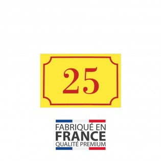 Numéro de maison / rue gravé et personnalisé couleur jaune chiffres rouges - Signalétique extérieure