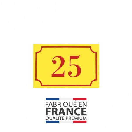 Numéro de maison / rue gravé et personnalisé couleur jaune chiffres rouges - Signalétique extérieure