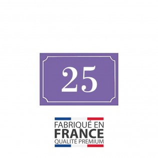 Numéro de maison / rue gravé et personnalisé couleur violet chiffres blancs - Signalétique extérieure