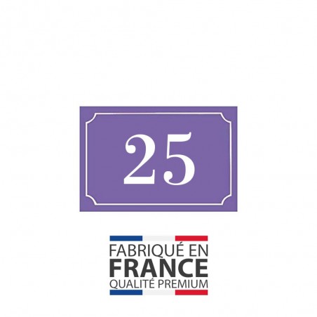 Numéro de maison / rue gravé et personnalisé couleur violet chiffres blancs - Signalétique extérieure