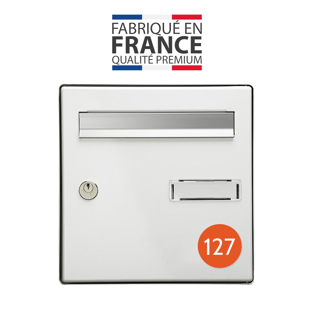 Numéro pour boite aux lettres personnalisable format rond diamètre 60 mm couleur orange chiffres blancs