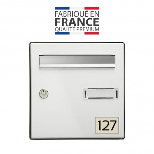 Numéro pour boite aux lettres personnalisable rectangle format médium (70x50mm) beige chiffres noirs