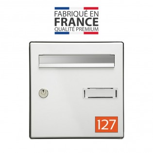 Numéro pour boite aux lettres personnalisable rectangle format médium (70x50mm) orange chiffres blancs