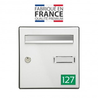 Numéro pour boite aux lettres personnalisable rectangle format médium (70x50mm) vert pomme chiffres blancs