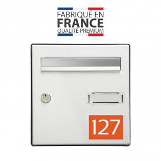 Numéro pour boite aux lettres personnalisable rectangle grand format (100x70mm) orange chiffres blancs