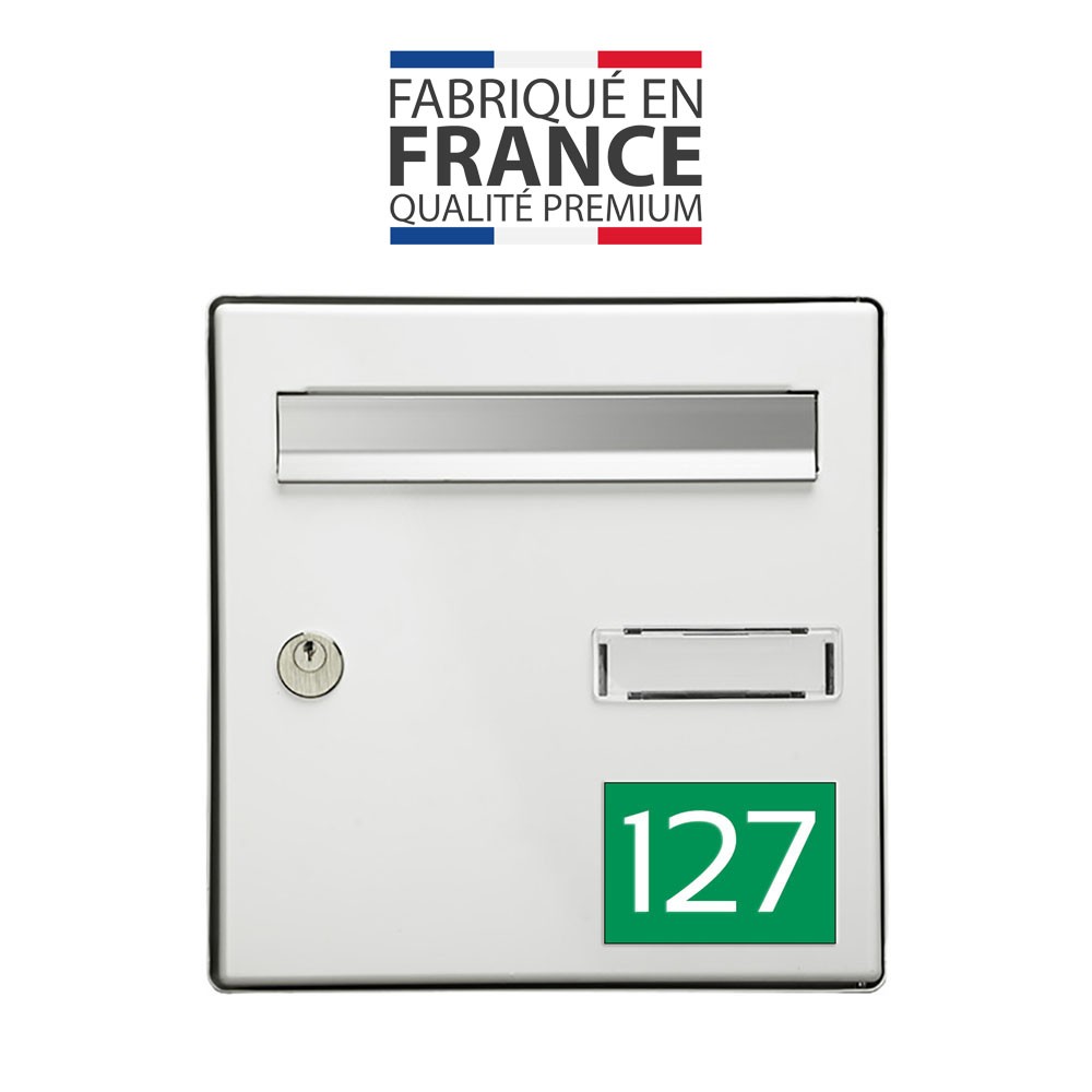 Numéro pour boite aux lettres personnalisable rectangle grand format (100x70mm) vert pomme chiffres blancs