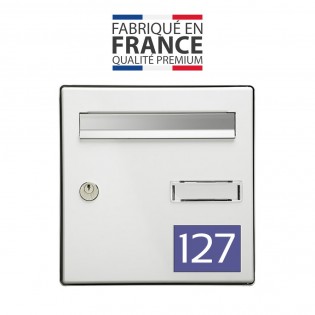 Numéro pour boite aux lettres personnalisable rectangle grand format (100x70mm) violet chiffres blancs