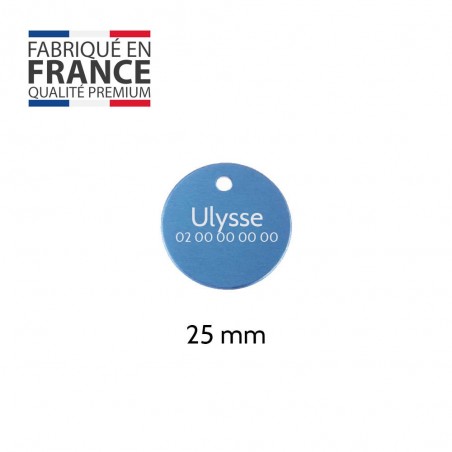 Small round Blue medal for dogs and cats to personalize on 1 to 2 lines - Diameter 25 mm