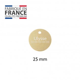 Petite médaille ronde Or pour chien et chat à personnaliser sur 1 à 2 lignes - Diamètre 25 mm