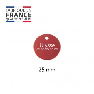 Petite médaille ronde Rouge pour chien et chat à personnaliser sur 1 à 2 lignes - Diamètre 25 mm