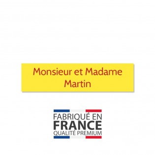 Plaque adhésive interphone ou sonnette 60 mm x 15 mm gravure personnalisée sur 2 lignes couleur jaune lettres rouges