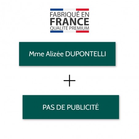 Plaque nom + STOP PUB pour boite aux lettres format Decayeux (100x25mm) vert foncé lettres blanches - 1 ligne
