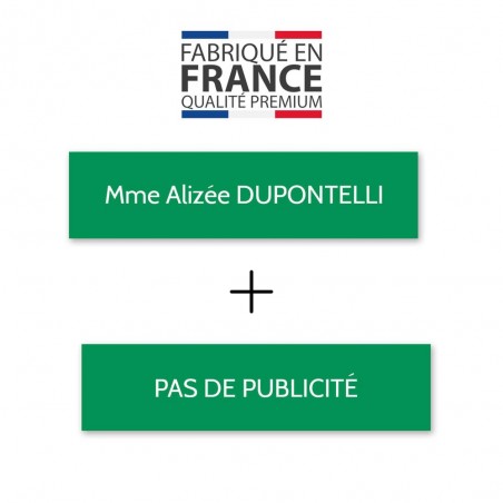 Plaque nom + STOP PUB pour boite aux lettres format Decayeux (100x25mm) vert pomme lettres blanches - 1 ligne
