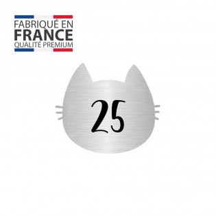 Numéro fantaisie personnalisable pour boite aux lettres couleur argent chiffres noirs - Modèle Chat