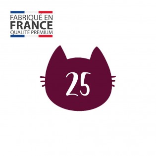 Numéro fantaisie personnalisable pour boite aux lettres couleur bordeaux chiffres blancs - Modèle Chat