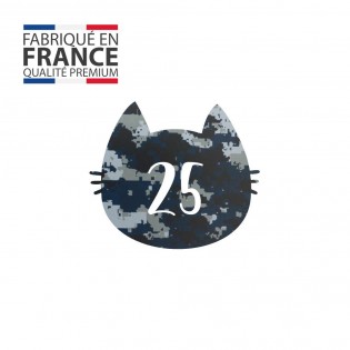 Numéro fantaisie personnalisable pour boite aux lettres couleur Camo Bleu chiffres blancs - Modèle Chat