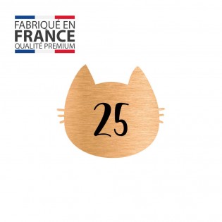 Numéro fantaisie personnalisable pour boite aux lettres couleur cuivre chiffres noirs - Modèle Chat