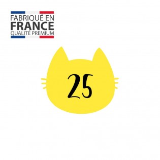 Numéro fantaisie personnalisable pour boite aux lettres couleur jaune chiffres noirs - Modèle Chat