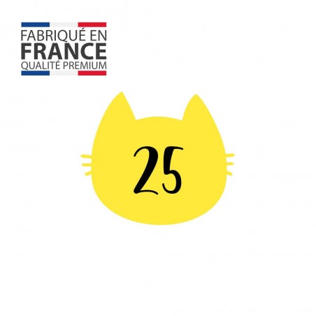 Numéro fantaisie personnalisable pour boite aux lettres couleur jaune chiffres noirs - Modèle Chat