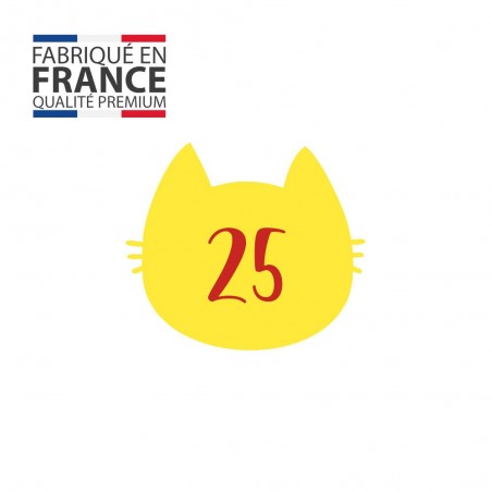 Numéro fantaisie personnalisable pour boite aux lettres couleur jaune chiffres rouges - Modèle Chat