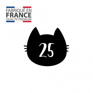 Numéro fantaisie personnalisable pour boite aux lettres couleur noir chiffres blancs - Modèle Chat