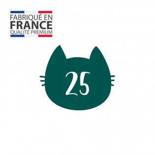 Numéro fantaisie personnalisable pour boite aux lettres couleur vert foncé chiffres blancs - Modèle Chat