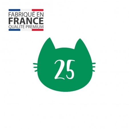 Numéro fantaisie personnalisable pour boite aux lettres couleur vert pomme chiffres blancs - Modèle Chat