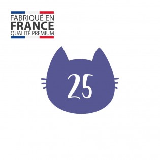 Numéro fantaisie personnalisable pour boite aux lettres couleur violet chiffres blancs - Modèle Chat