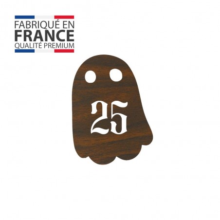 Numéro fantaisie personnalisable pour boite aux lettres couleur effet bois foncé chiffres blancs - Modèle Fantôme