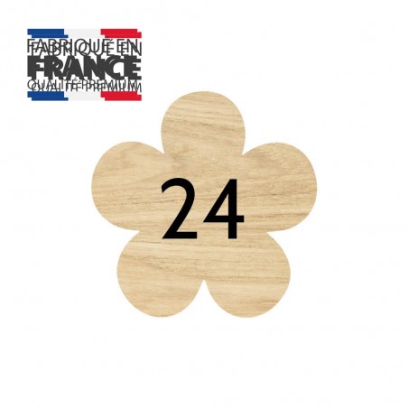 Numéro fantaisie personnalisable pour boite aux lettres couleur effet bois clair chiffres noirs - Modèle Fleur