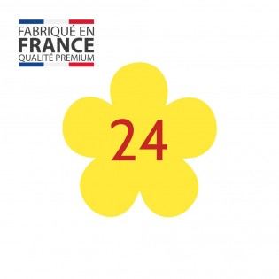 Numéro fantaisie personnalisable pour boite aux lettres couleur jaune chiffres rouges - Modèle Fleur