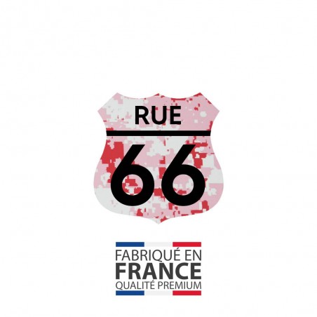 Numéro fantaisie personnalisable pour boite aux lettres couleur Camo Rose chiffres noirs - Modèle Route 66