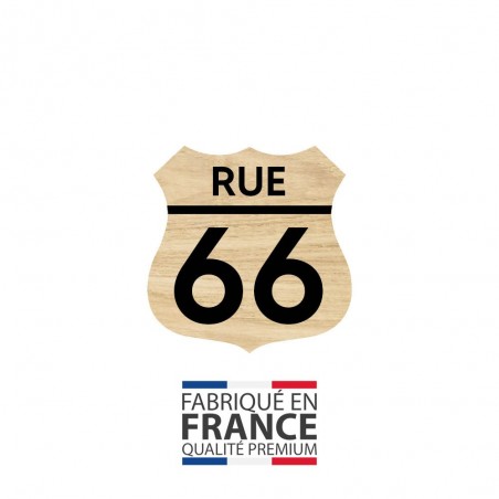 Numéro fantaisie personnalisable pour boite aux lettres couleur effet bois clair chiffres noirs - Modèle Route 66