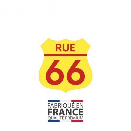 Numéro fantaisie personnalisable pour boite aux lettres couleur jaune chiffres rouges - Modèle Route 66
