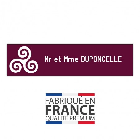 Plaque boite aux lettres format Decayeux TRISKELL (100x25mm) bordeaux lettres blanches - 1 ligne
