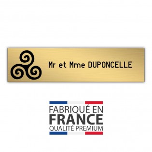 Plaque boite aux lettres format Decayeux TRISKELL (100x25mm) or brossé lettres noires - 1 ligne