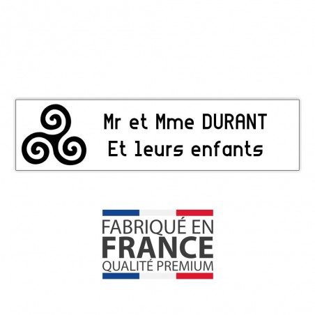 Plaque boite aux lettres format Decayeux TRISKELL (100x25mm) blanche lettres noires - 2 lignes