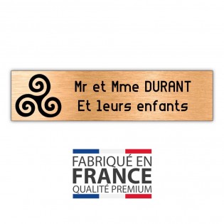 Plaque boite aux lettres format Decayeux TRISKELL (100x25mm) cuivre lettres noires - 2 lignes